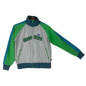 NWOT BLUE MARLIN Sweatshirt Men M Stripe Graphic”Brooklyn”Stars-Embroidery Zip